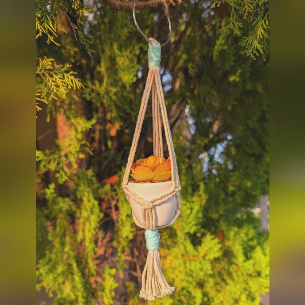 Macrame Car Charm Plant Hanger With Artificial Succulent